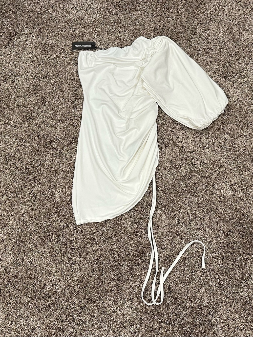 PrettyLittleThing Petite White Soft Touch One Shoulder Ruched Mini Dress Small S